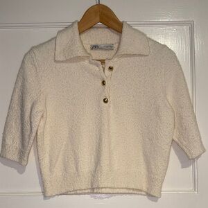 Zara Ivory Knit Sweater with Gold Buttons